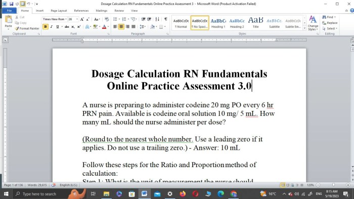 Dosage calculation rn fundamentals proctored assessment 3.1